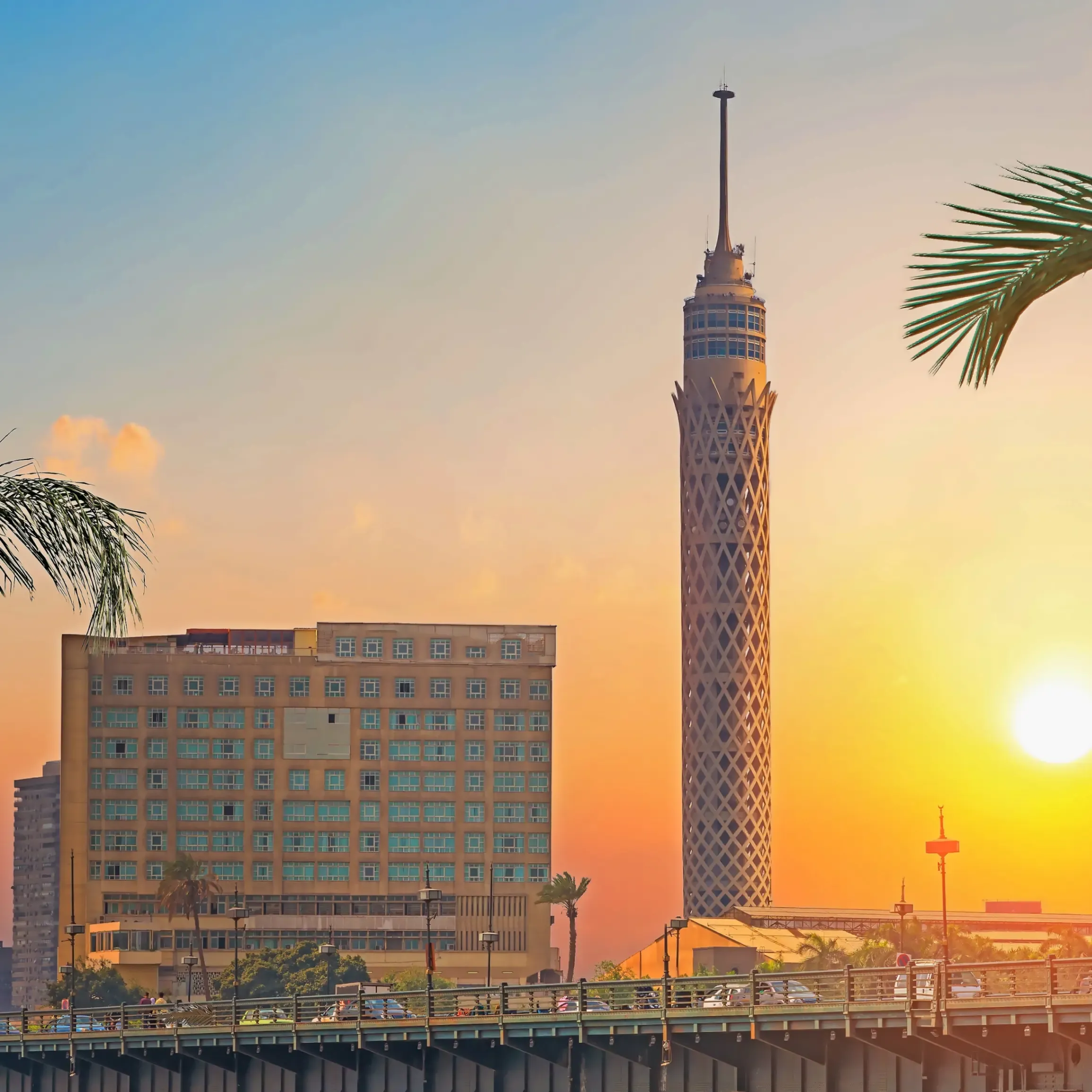 Cairo Tower at sunset, Egypt. 