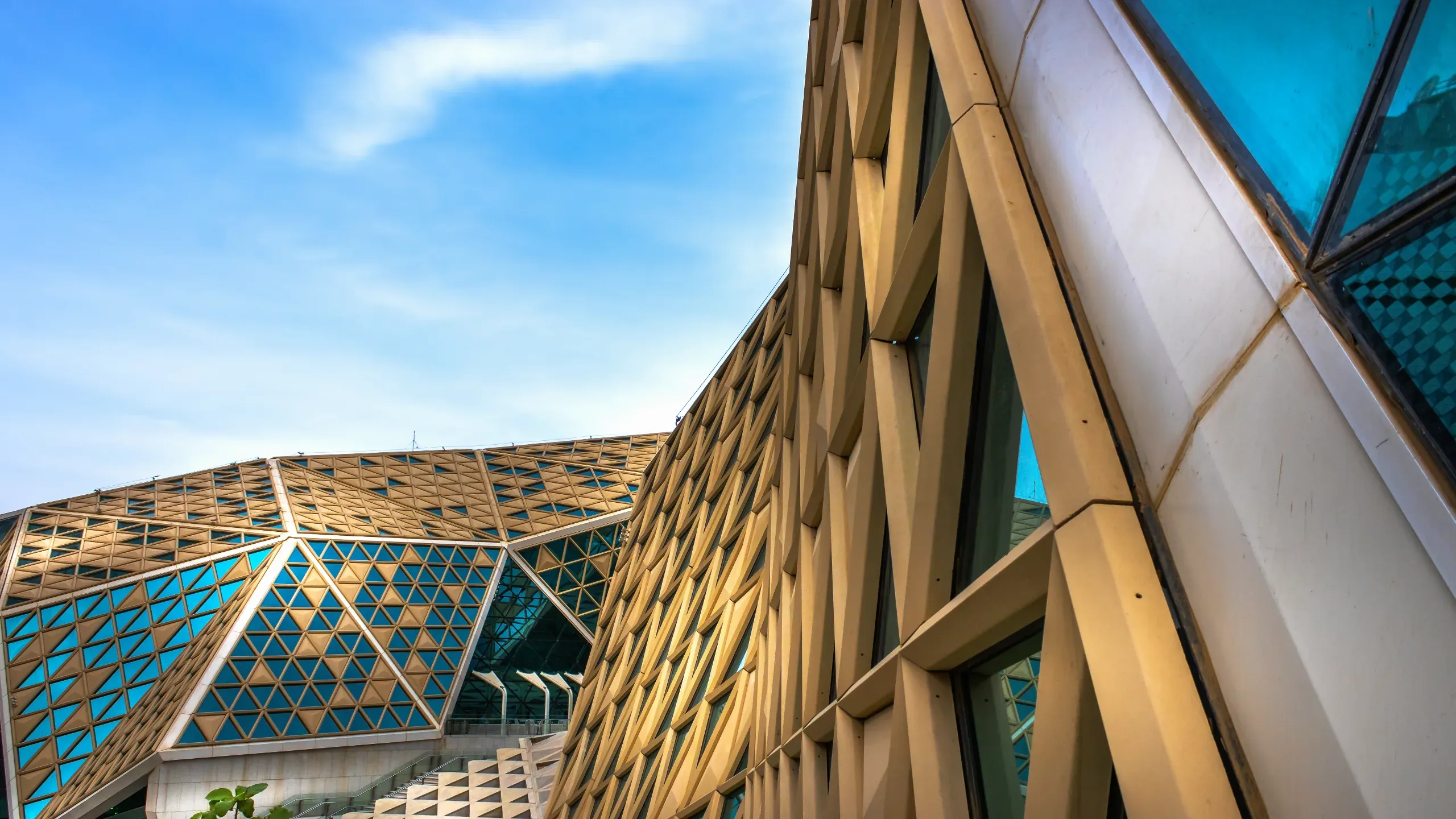 Modern building with geometric patterns, located in the King Abdullah Financial District in Riyadh, Saudi Arabia.