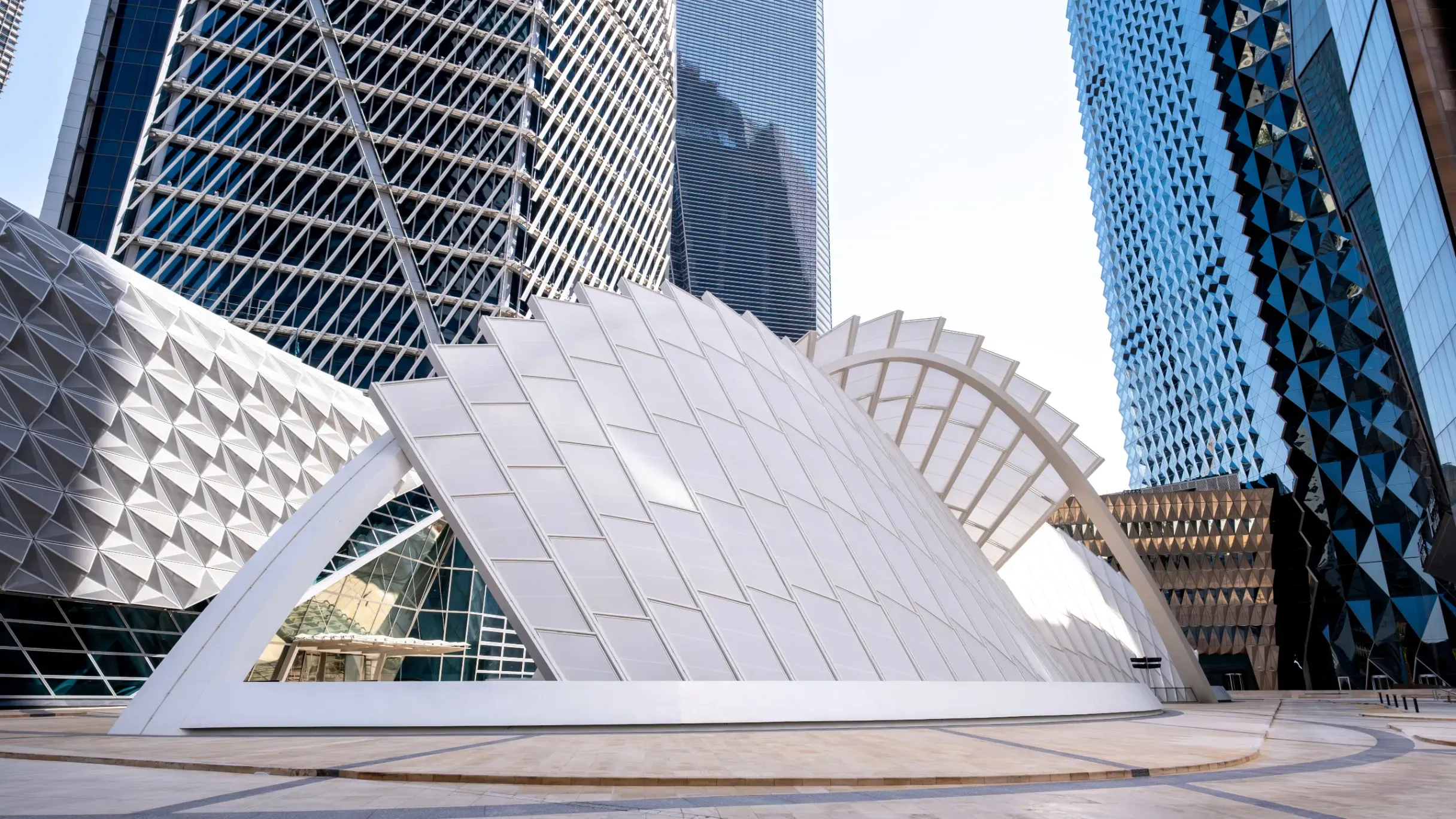 A modern skyscraper located in Riyadh, Saudi Arabia. 