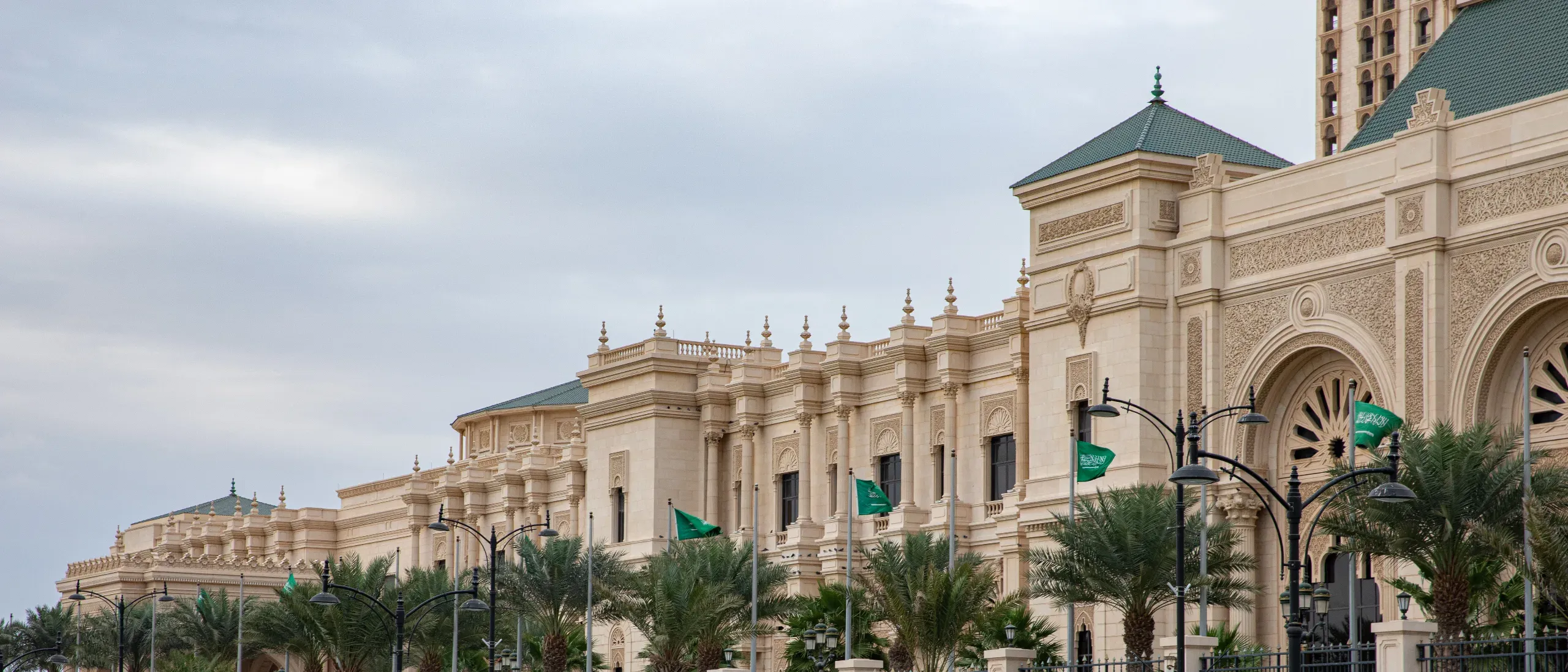 The outside view of a luxury hotel in Saudi Arabia. 